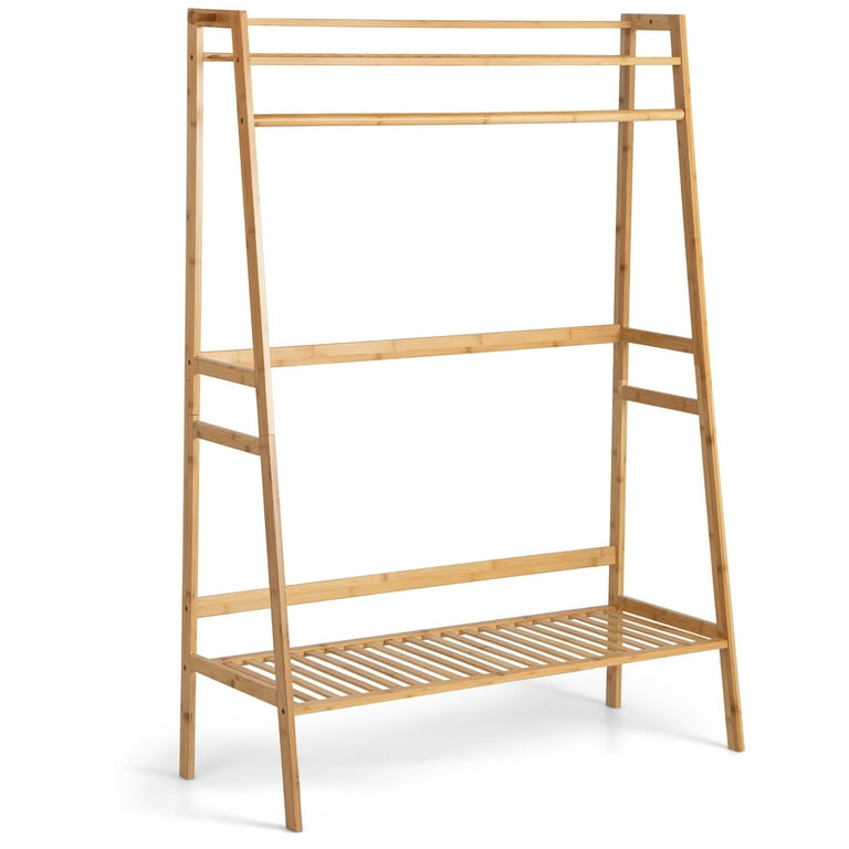 【MARKET B】JAWAL 2-tier shelf hanger bamboo Costway 2-Tier Bamboo Clothes Hanging Stand, Home Garment
