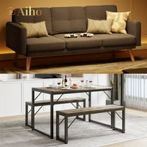 Aiho 2 Pieces Livingroom Furniture Set, Includes Dark Gray Loveseat Sofa, Gary Dinng Table for 4