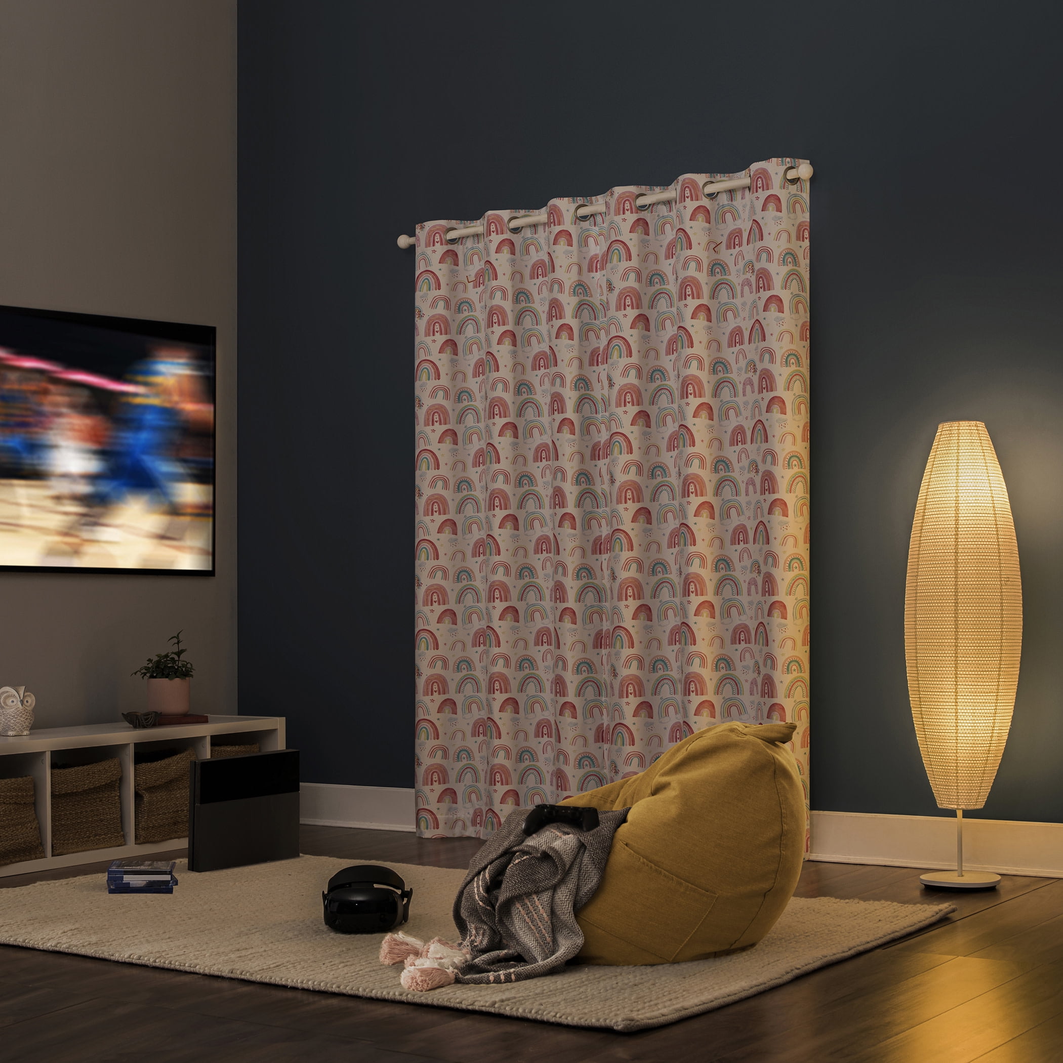 Sun Zero Rainbows Print 100% Blackout Grommet Single Curtain Panel In Multi,40" X 63"
