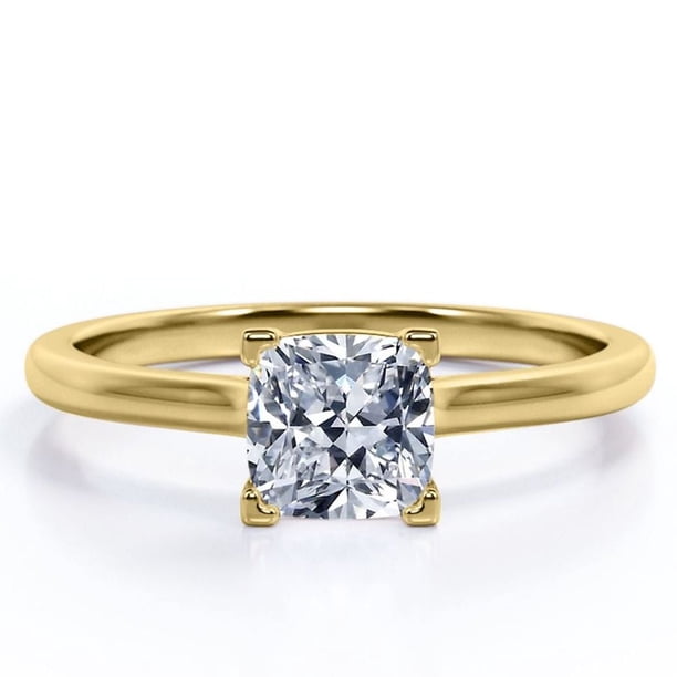JeenMata Anillo de Compromiso de 4 Puntas con Corte Cojín de 1,5 Quilates, Anillo Solitario para Mano Derecha, Baño de Oro Amarillo de 18 K sobre Plata