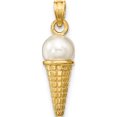 thumbnail image 3 of 14K Satin Polished 3D White Bead Ice Cream Cone Pendant Yellow Gold Material Luxe Stunning Unique Ideal for collectors and jewelry lovers, 3 of 5