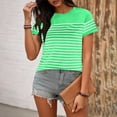 thumbnail image 4 of Womens Striped Crop Top Casual Short Sleeve Crewneck T Shirt Soft Relaxed Fit Boxy Summer Tee,Size XL, 4 of 6
