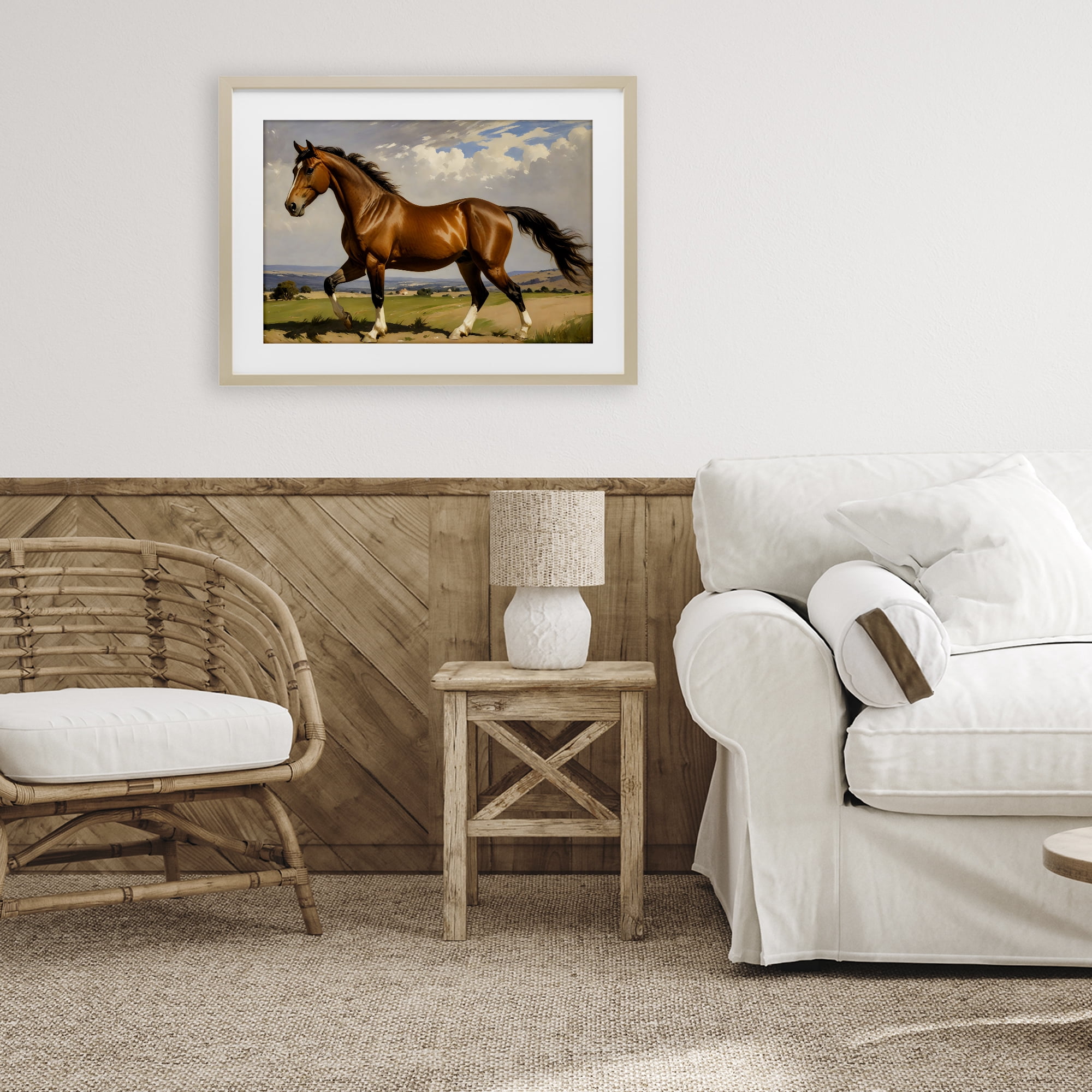 Stupell Industries Trotting Horse in Field Birch Framed Print Under Glass, design by Creative Studio