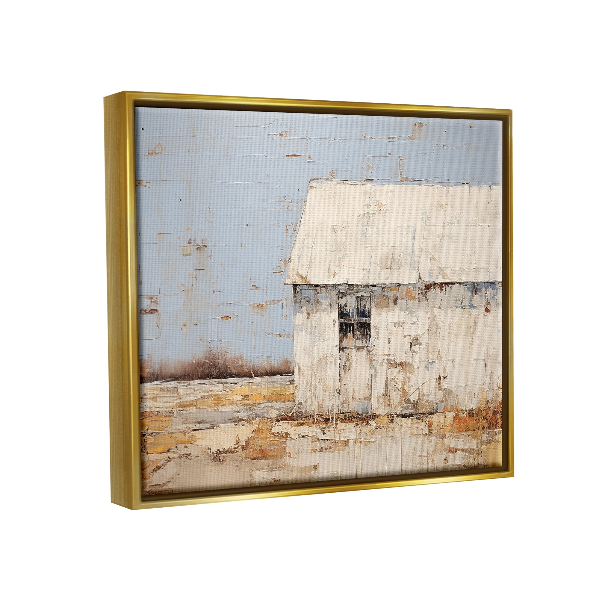 Stupell Industries Rustic White Barn Abstract Painting Gold Floater Framed Canvas Art Print Wall Art, 21 x 17