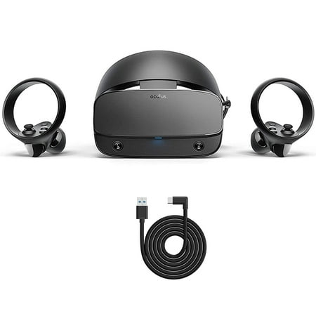 Oculus - Rift S PC-Powered VR Gaming Headset - Black, Two Touch Controllers, Fit Wheel Adjustable Halo Headband, Motion Insight Tracking Sensor, Bundle with 10Ft Link Cable