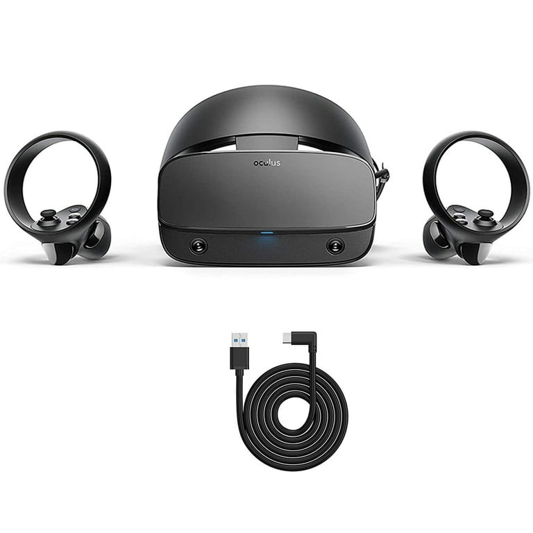 Oculus - Rift S PC-Powered VR Gaming Headset - Black, Touch Controllers, Fit Wheel Adjustable Halo Headband, Motion Insight Tracking Sensor, Bundle with 10Ft Link Cable -