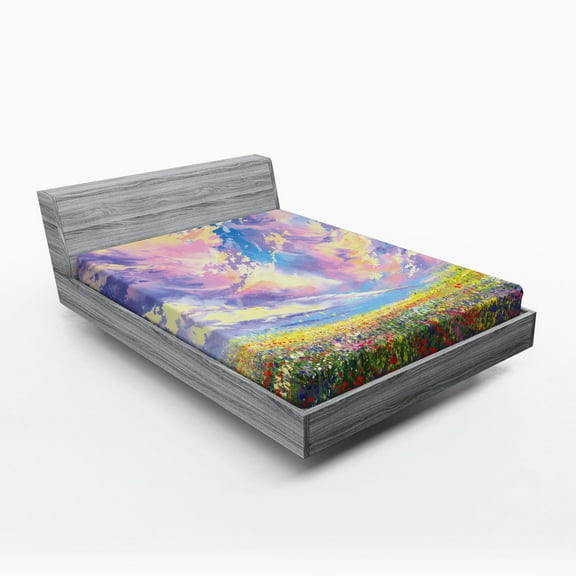 Ambesonne Floral Fitted Sheet, Surreal Dreamy Sky, Full Size, Multicolor