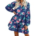 thumbnail image 1 of Pompotops Robe d'Été Décontractée pour Femmes Col en V Imprimé Floral Manches Longues Longueur Genou, 1 of 8