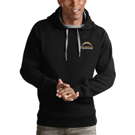 Men's Antigua Black Los Angeles Chargers Logo Victory Pullover Hoodie