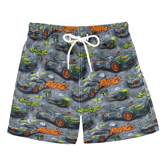 joogoo Boy Swim Trunks Car Racing Cartoon Bathing Beach Board Shorts M