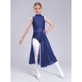 thumbnail image 2 of YiZYiF Girls Lyrical Dance Costume Keyhole Back Sleeveless Rhinestones Split Dress Dancewear Navy Blue 14, 2 of 7