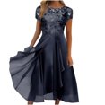 thumbnail image 2 of Women Floral Lace V Neck Short Sleeve Formal Chiffon Dress, Swing Cocktail Party Midi Wedding Guest Dresses for Women, 2 of 7