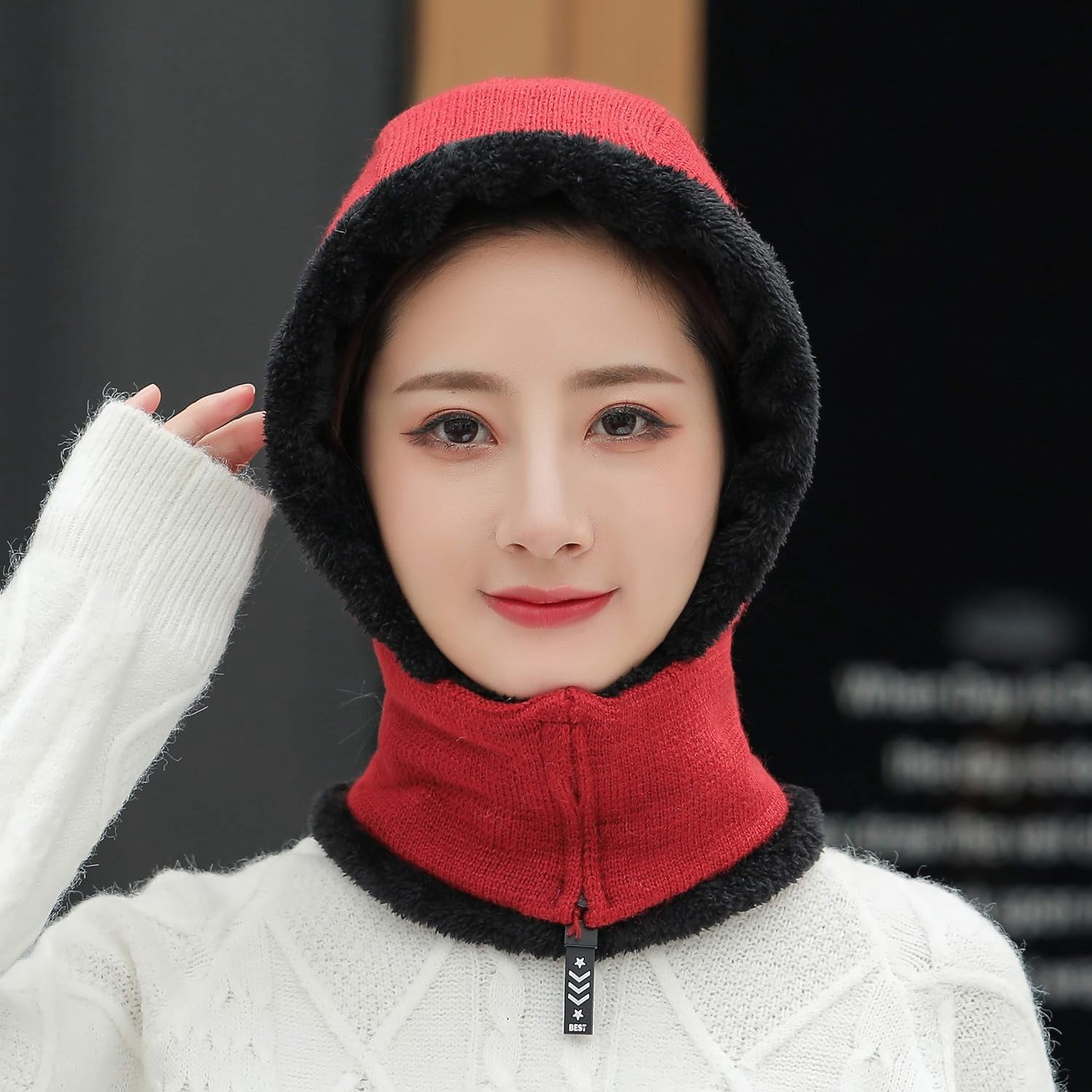 Zhengup Women Balaclava Visor One-Piece Skull Beanie Hat Neck Circle Scarf Ski Snow Winter Knit Fleece Cap Cold Weather