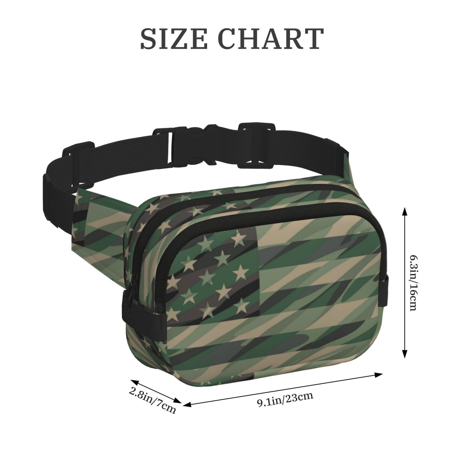 Kdxio Jungle Green Camo USA Flag Crossbody Double Layer Waist Bag Belt Bag for Unisex Fanny Pack Fashion Waist Packs for Hiking Running Shopping Traveling