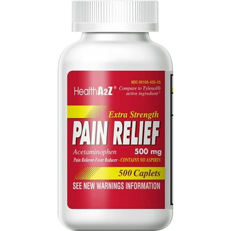 HealthA2Z® Extra Strength Pain Relief | Acetaminophen 500mg | Contains No Aspirin | Fever Reducer | Pain Reliever (500 Count (Pack of 1))