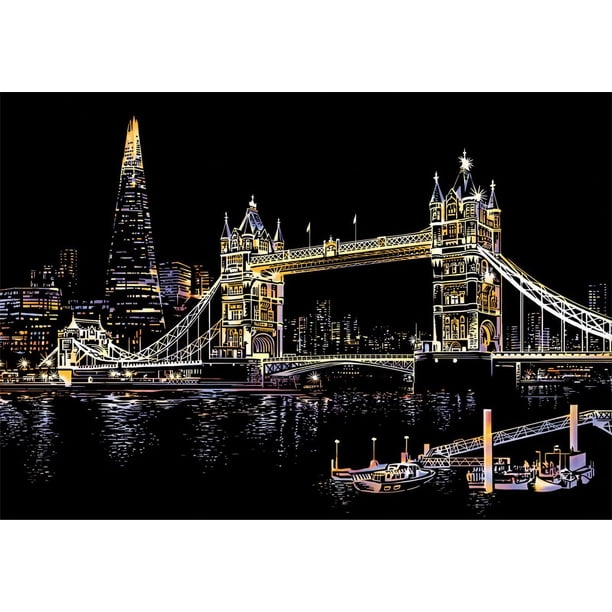 Color ciudad de noche paisaje rasguño hecho a mano rasguño DIY pinturas creativas hechas a mano para regalos de novias