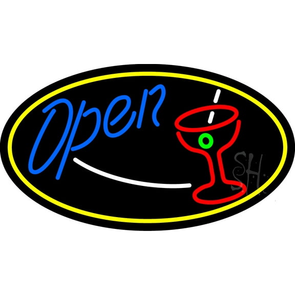 Cocktail Glass Open LED Neon Sign 20 x 37 - inches, Clear Edge Cut Acrylic Backing, with Dimmer - Bright and Premium built indoor LED Neon Sign for Bar decor.