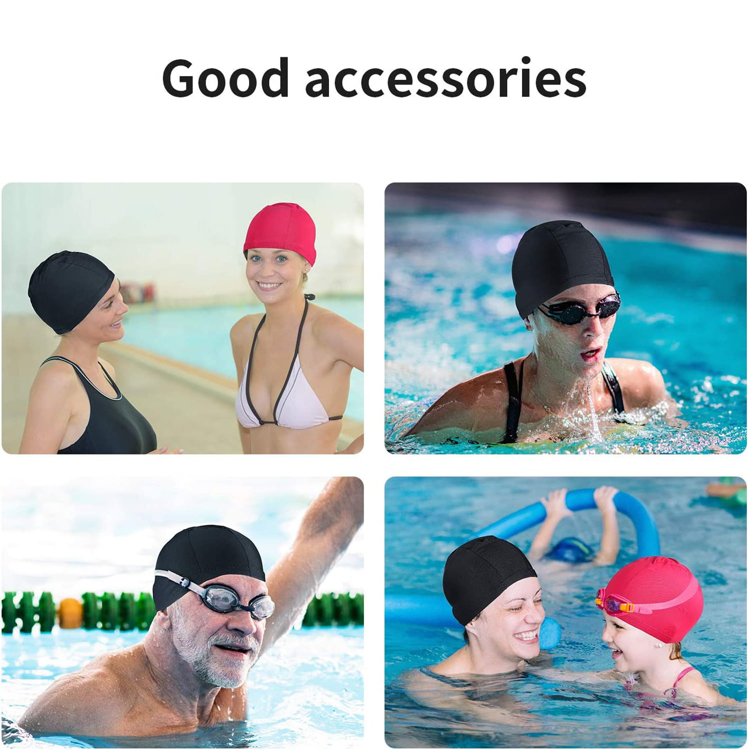 2 Pcs Swimming Caps Comfortable Polyester Cloth Swimming Hat