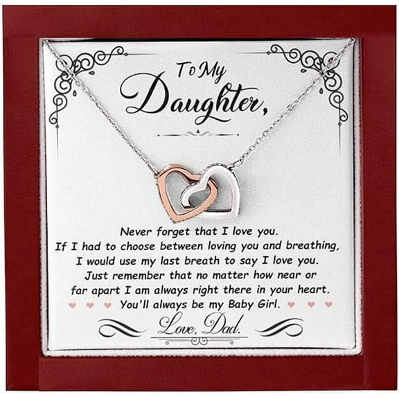 Graduation Gift For Daughter Adult, Father Daughter Necklace, Interlocking Heart Necklace To My Daughter From Dad With Heartfelt Message and LED Box