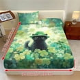 thumbnail image 3 of Xoenoiee Cat Hat Shamrock Print 3-Piece Fitted Sheet Set, St. Patrick's Day Soft Cooling Breathable Bed Sheets with Deep Pocket, Includes 1 Fitted Sheet & 2 Pillowcases, No Flat Sheet, Twin Size, 3 of 7