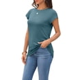 thumbnail image 3 of Womens Summer Tops Cap Sleeve Spring T Shirts Ruched Business Casual Dressy Fashion Clothes Outfits 2025 Blue-green L, 3 of 7