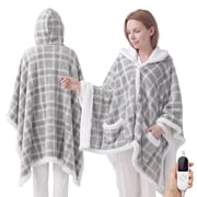 ELEKA Wearable Heated Blanket with Pocket，Electric Blanket with Hoodie，6 Heating Levels,12 Hours Heating Time Settings，Gray Plaid，50"x60"