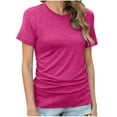 thumbnail image 2 of Wiyuqeen Side Ruched Hide Belly T-shirts for Women Classic Crew Neck Short Sleeve Tops Blouses Basic Fitted Solid Color Pullover Shirts Summer Tees, 2 of 9