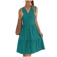 thumbnail image 4 of Erwazi Women's Solid Summer Dresses V Neck Sleeveless Tank Button Front Maxi Beach Dress, 4 of 7