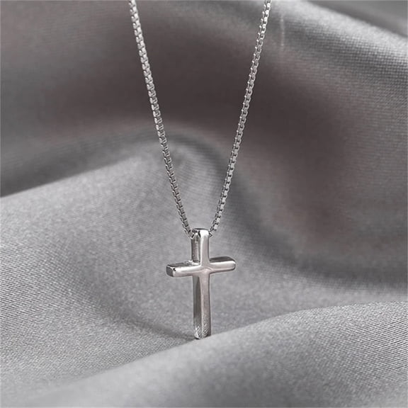 14K White Gold Christian Crucifix Pendant Necklace – Stylish Collar Chain for Women, Religious Jewelry