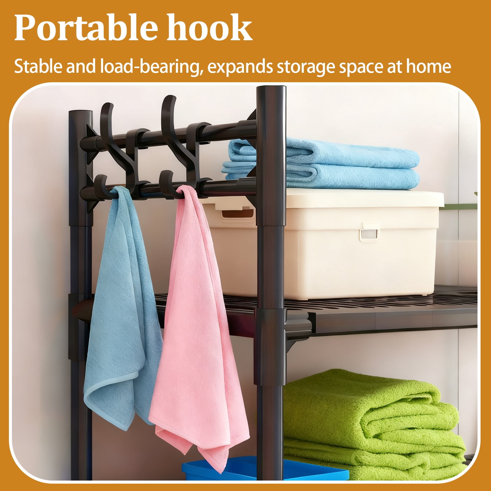 2-Tier Over Washer and Dryer Shelves - Portable Dryer Stand Over Washer with Hooks, Durable Plastic Laundry Organizer for Bathroom/Laundry Room
