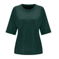 thumbnail image 4 of Blusa de manga media con cuello redondo lisa y casual para mujer: top de poliéster transpirable para el día a día o el trabajo, ligero y resistente a las arrugas, 4 of 5