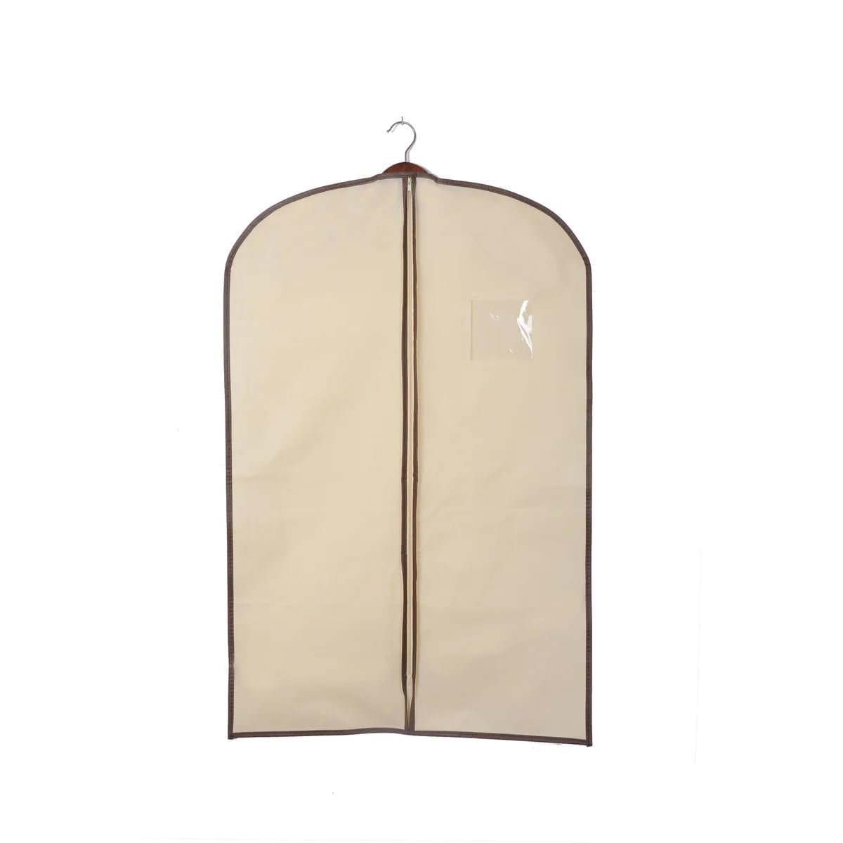 J&V TEXTILES Garment Bags for Clothes Storage, 6 Pack, Black and Beige, Suit Bags with Clear Window 23.65" x 36.25"