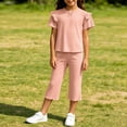 thumbnail image 2 of XYAIYT Outfit Sets for Girls 2-11 T Ruffle Short Sleeve Tops and Straight Leg Capri Pants Casual 2 Piece Sets, 2 of 6