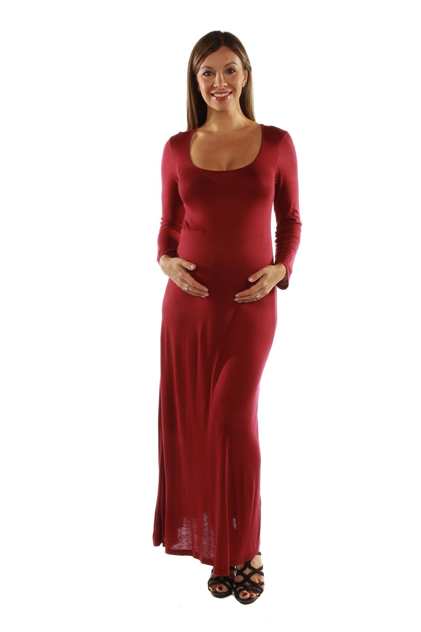 Women's Maternity Long Sleeve Scoop Neck Maxi Dress