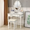 thumbnail image 7 of Smuxee Modern Vanity Table Set with Lighted Mirror,Makeup Vanity with 5 Drawers and Stool,Girls,White, 7 of 7