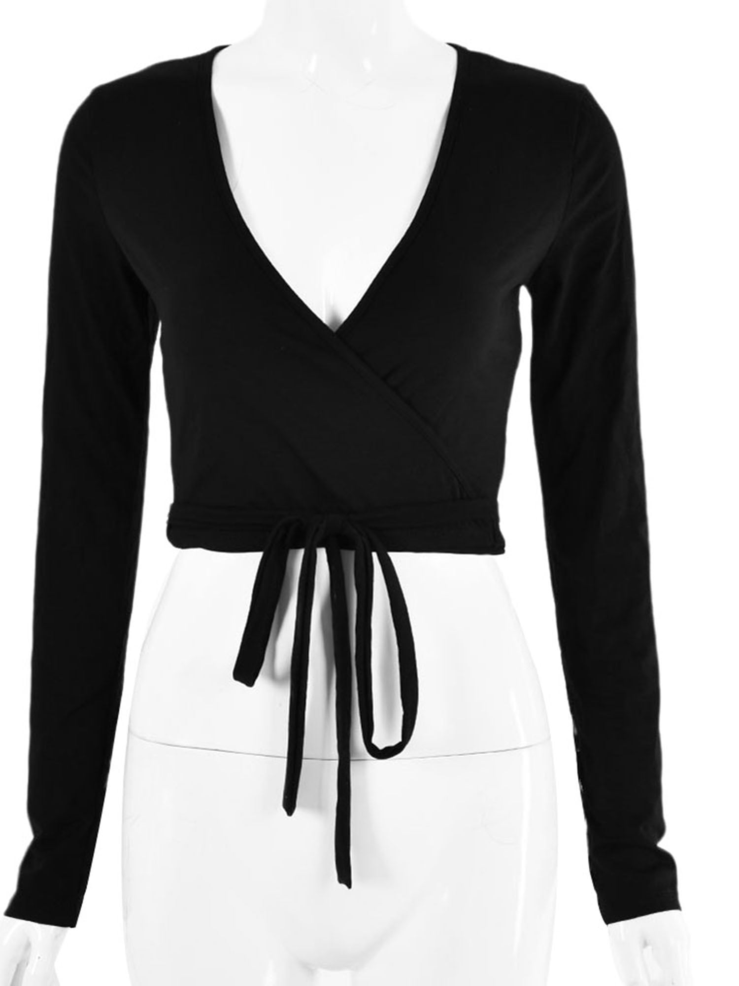 Women's Wrap Crop Top, Sexy Deep V-Neck 