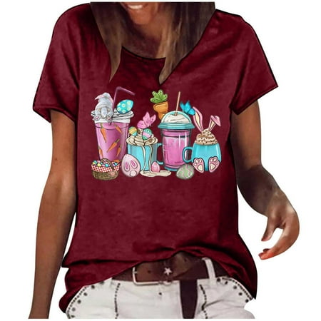 

Corset Tops for Women Floral Women Casual Summer Printing Short Sleeves Round Neck Loose T-Shirt Blouse Tops Birthday Tops for Women Wine XXL