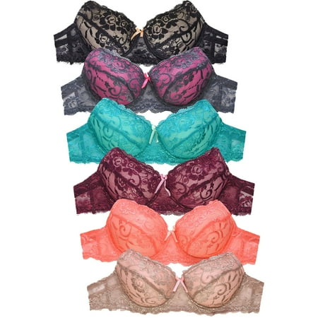 

Womens 6 Pack of Everyday Plain Lace D DD DDD Cup Bra -Various Style 4161L3D4 42DDD