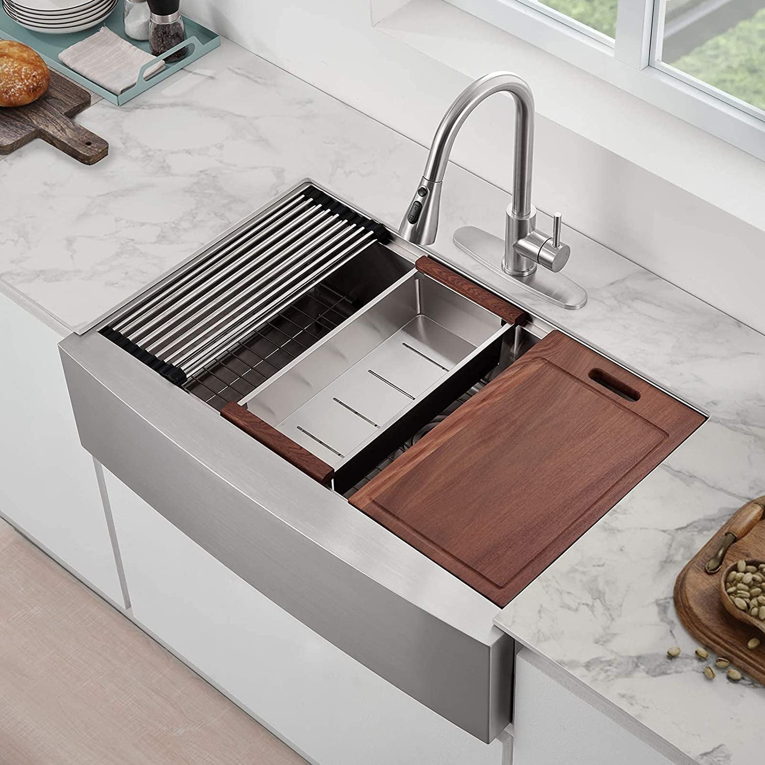 30 x 22 Multifunctional Drop-In Kitchen Stainless Steel Sink with Drain Board