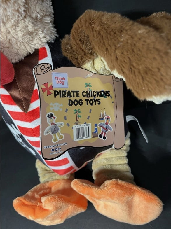 Think Dog Pirate Chicken Dog Toys – Squeaky Plush – Brown - 18" Tall - Large