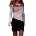 thumbnail image 1 of Minivestidos sexis de fiesta de manga larga con cuello redondo y bloque de color por encima de la rodilla para mujer Fridja NMB1112, 1 of 4