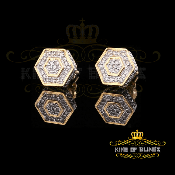 King of Bling's 10K Real Yellow Gold with 0.10CT Real Diamond Men's/Women's stud Hexagon Earring