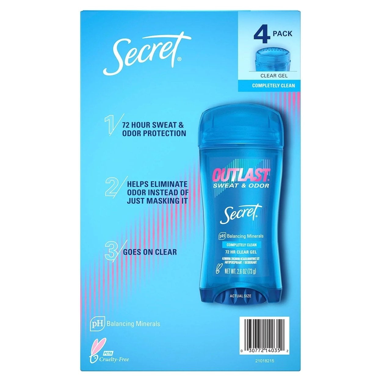Secret Outlast Clear Gel Deodorant Completely Clean 2.6 Ounce (Pack of 4)