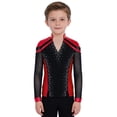 thumbnail image 1 of RUNQHUI Kids Boys Shiny Rhinestone Long Sleeve Figure Ice Skating Top Tees Performance Competition T-Shirts Red 16, 1 of 5