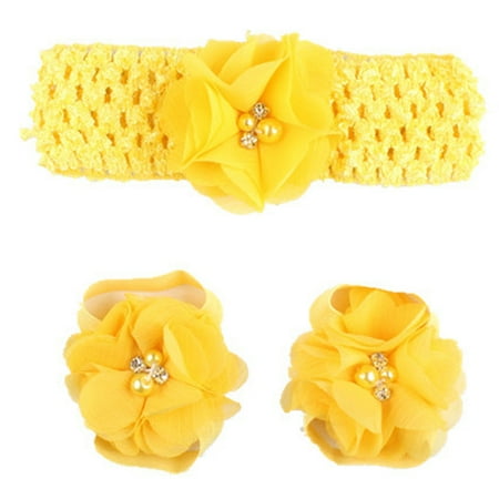 

Toddler 1Pair Foot Barefoot Chiffon Pearl Sandals Flower Beach Baby Care