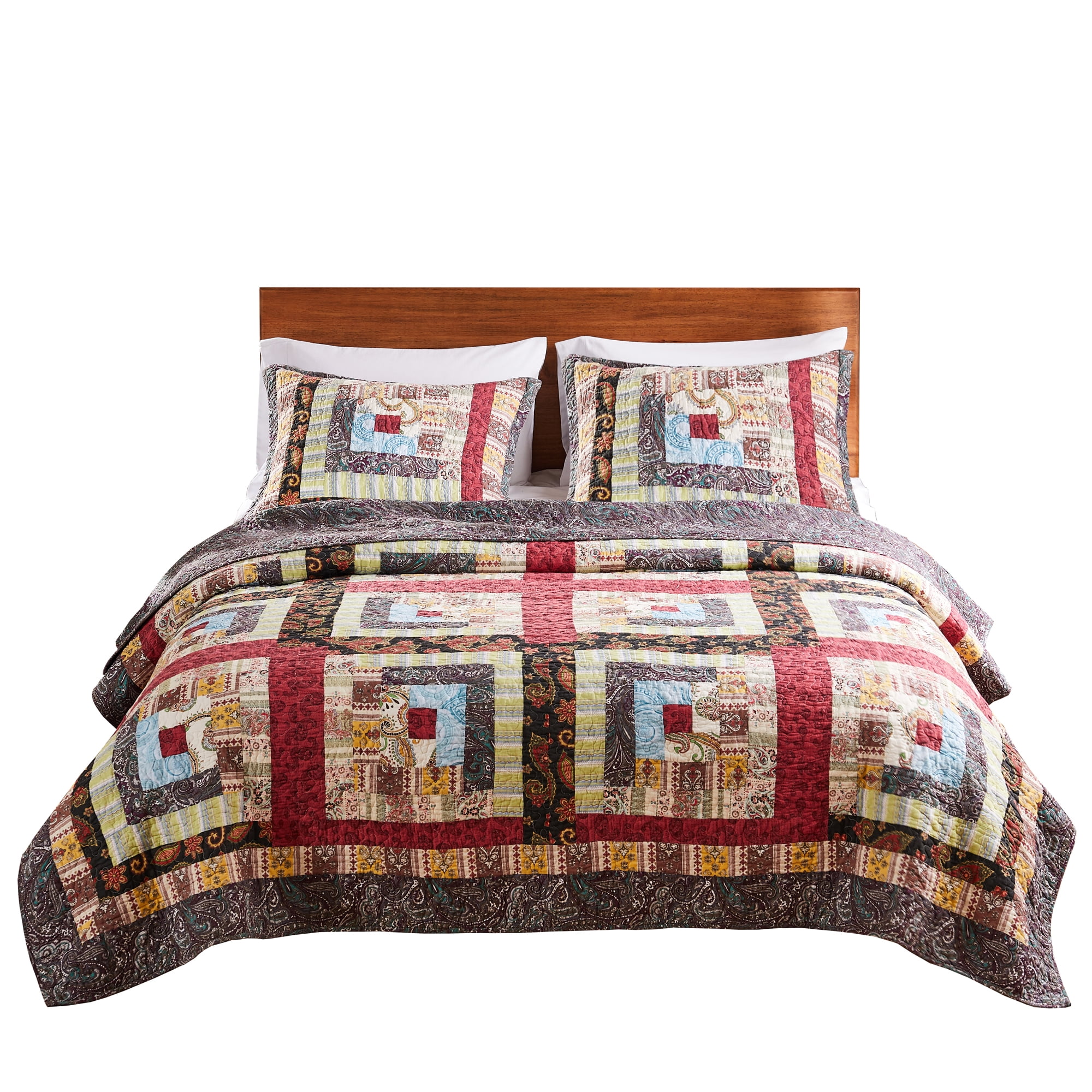 Global Trends Caribou Creek Lodge Authentic Patchwork 100% Cotton Reversible Quilt Set, 3-Piece King/Cal King