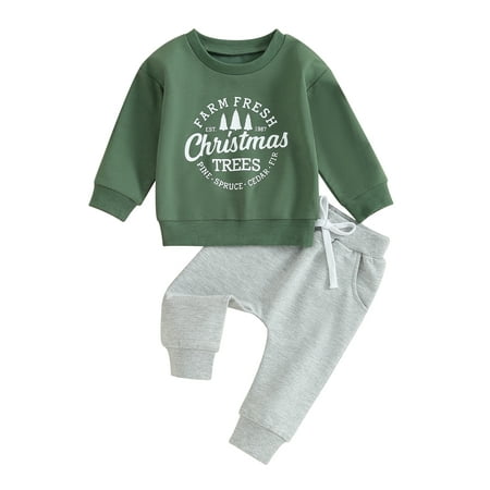 

Christmas Boys Pants Set Long Sleeve Letters Sweatshirt Sweatpants