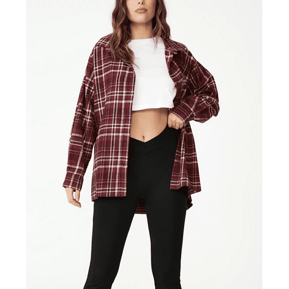 Cotton On Women - Boyfriend Shirt - Ricky check rich berry Size X-Large