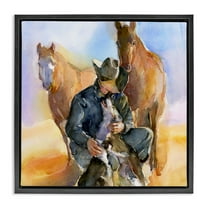 Stupell Industries Cowboy & Animals Watercolor Animals & Insects Painting Black Floater Framed Canvas Art Print Wall Art, 18 x 18