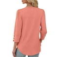 thumbnail image 4 of BOMYJESK Women's Shirt 3/4 Sleeve Button V Neck Casual Work Shirts Spring Fashion Vacation Pullover Basic Blouses Loose Athletic Tees Tops Watermelon Red S, 4 of 5